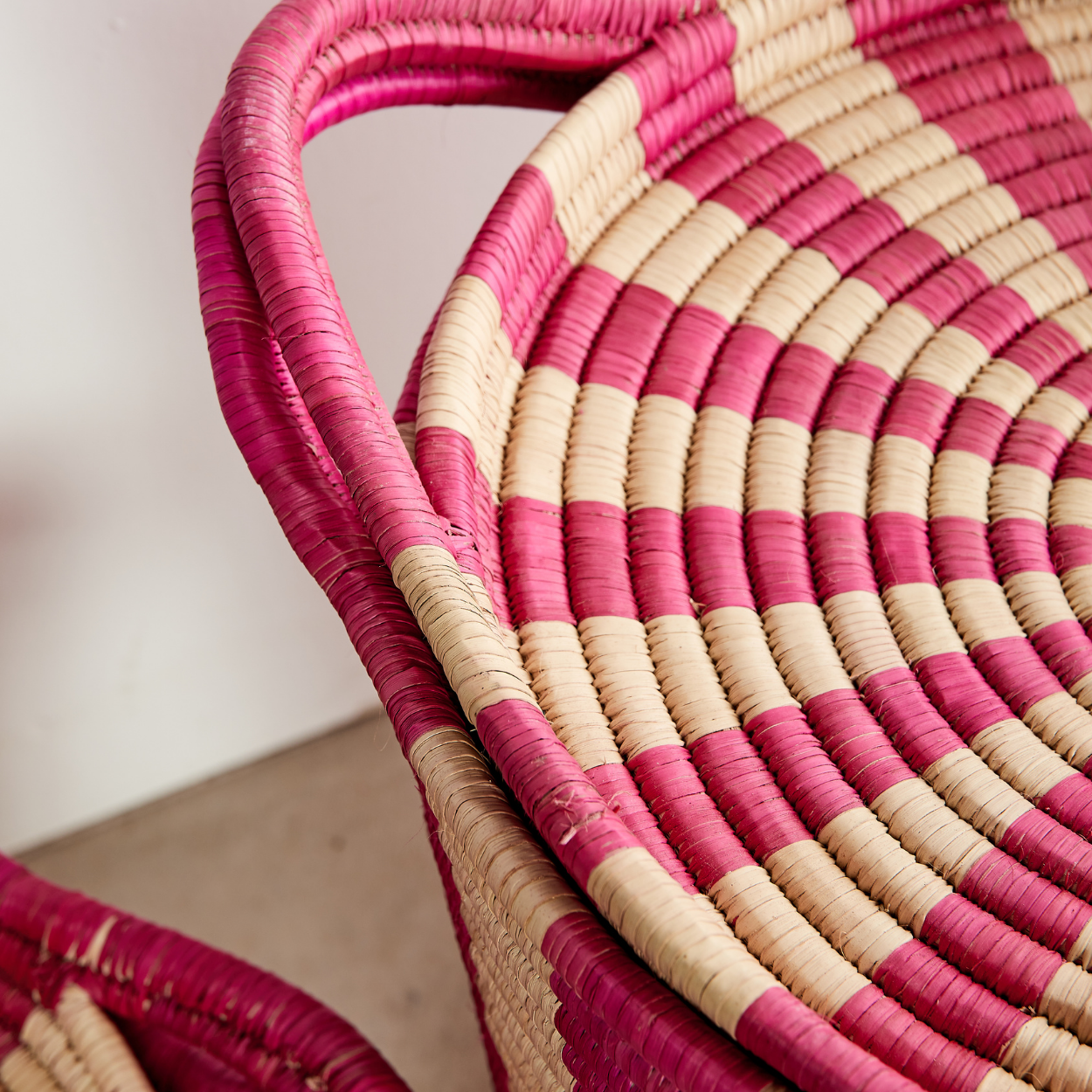 African Modern Boho Luxury Basket: Hand Woven Ineke Pink Striped Basket