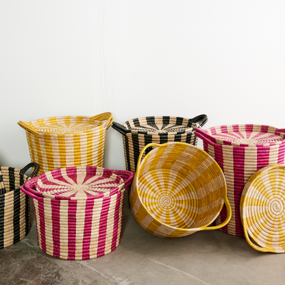 African Modern Boho Luxury Basket: Hand Woven Ineke Pink Striped Basket