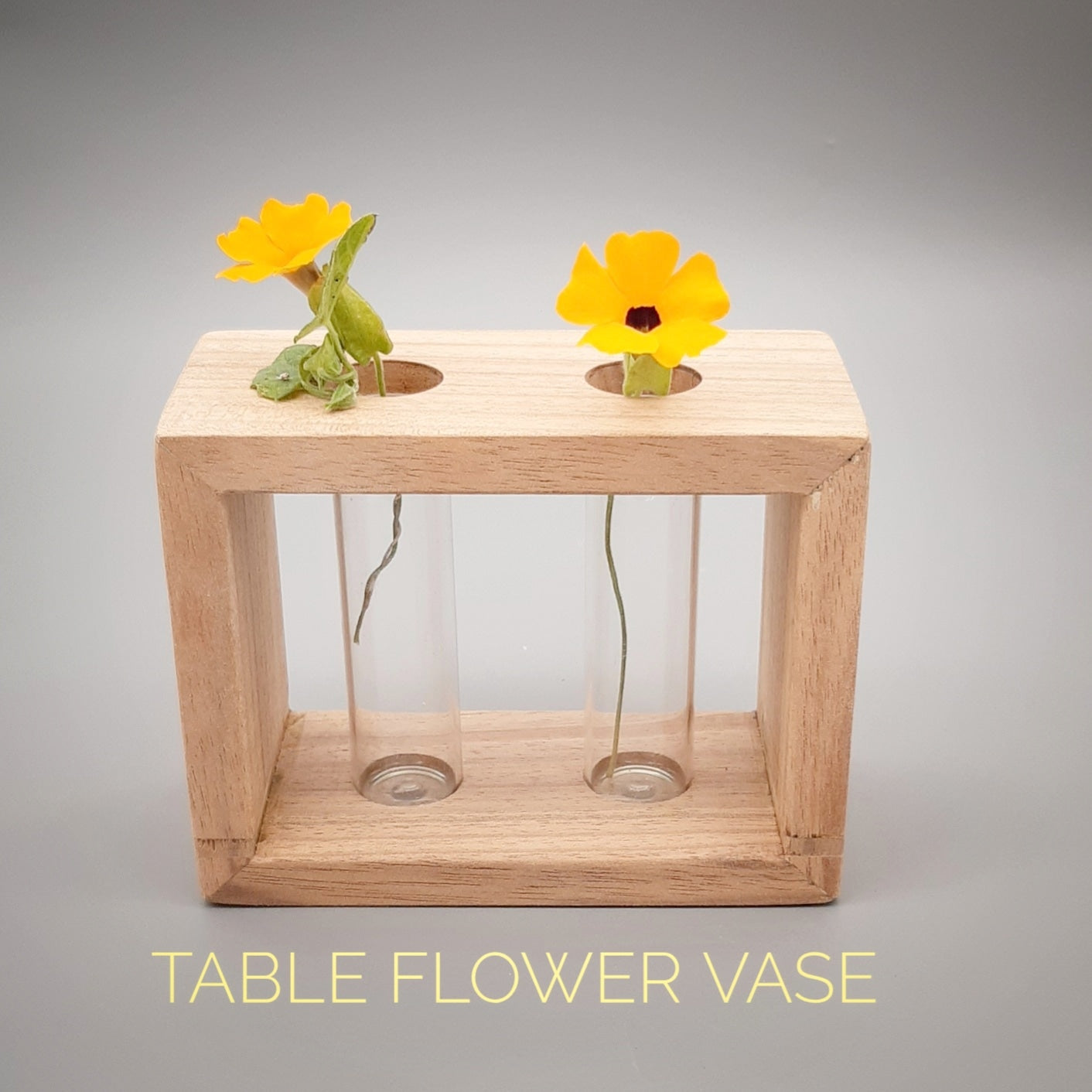 Wood Frame Flower Vase with Glass Tubes