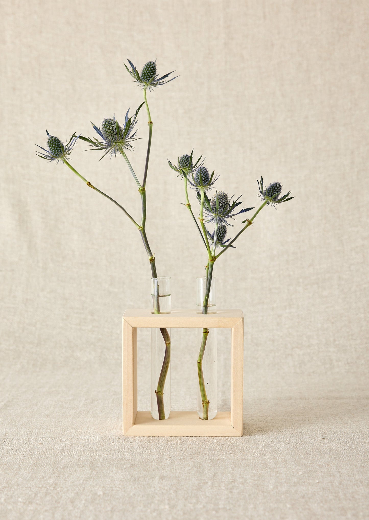Wood Frame Flower Vase with Glass Tubes
