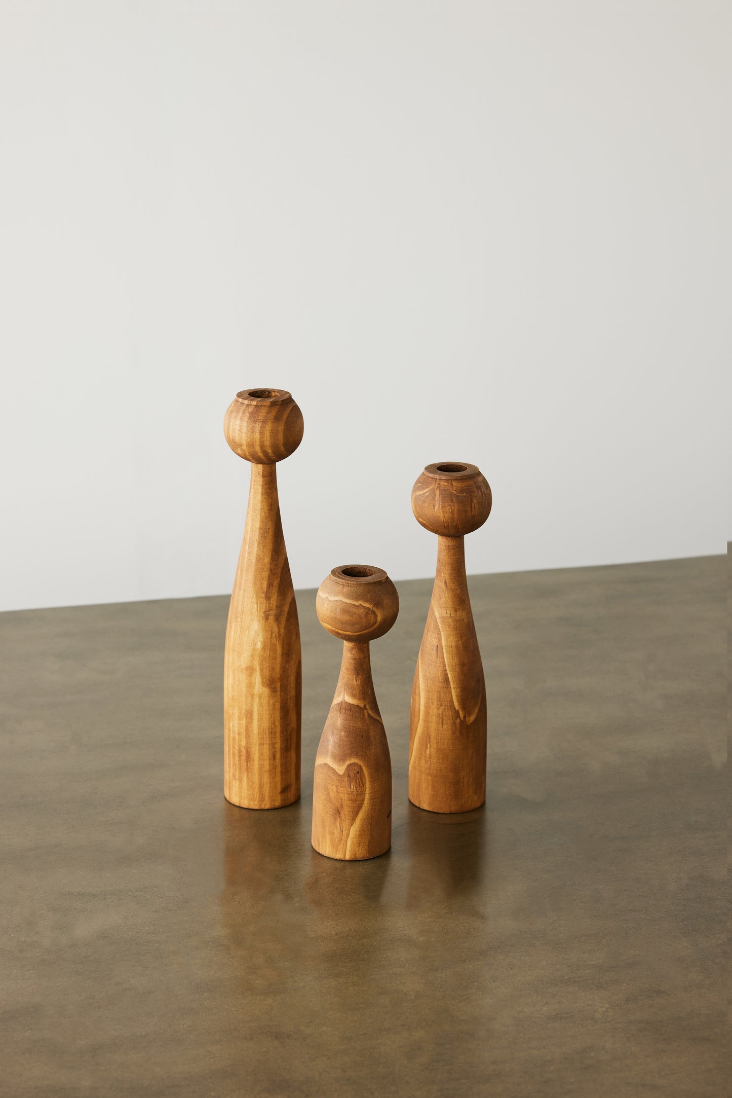 Modern Boho Wood Candle Holder: Globe Tapered Candlestick Holder