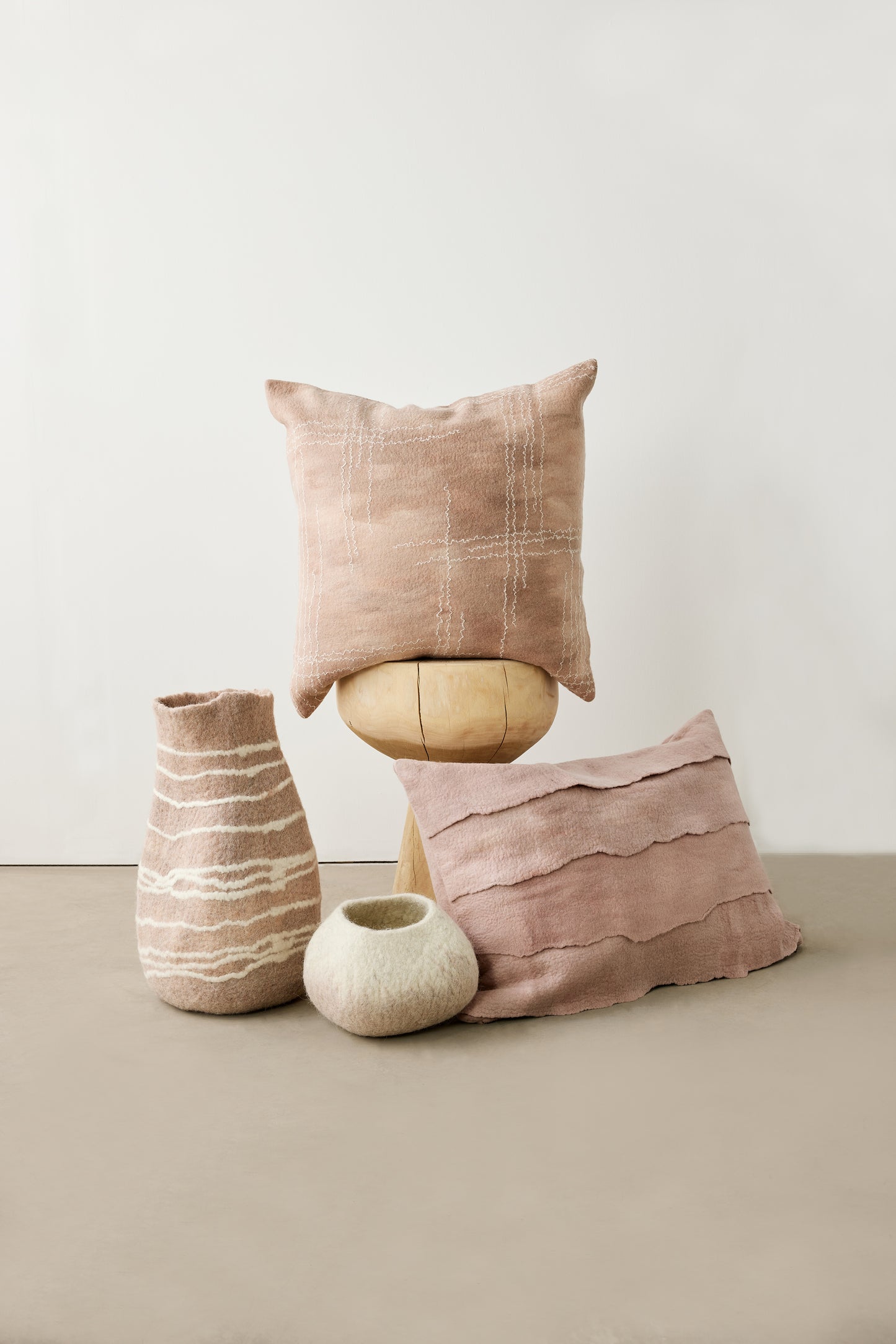 Dusty Rose Layered Felt Lumbar Pillow