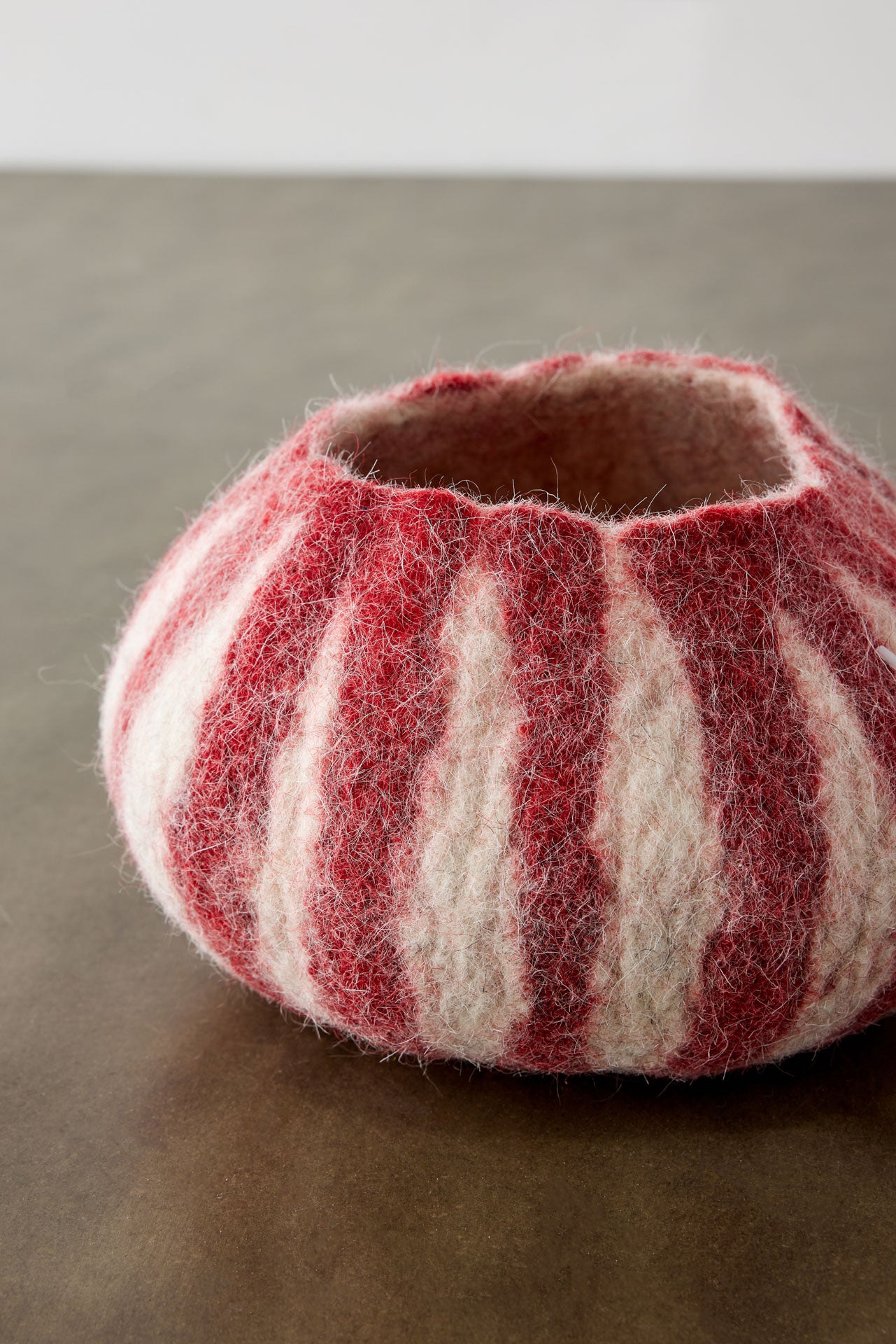 African Wall Basket Decor | Berry Red Karakul Striped Felted Ukhamba Bowl