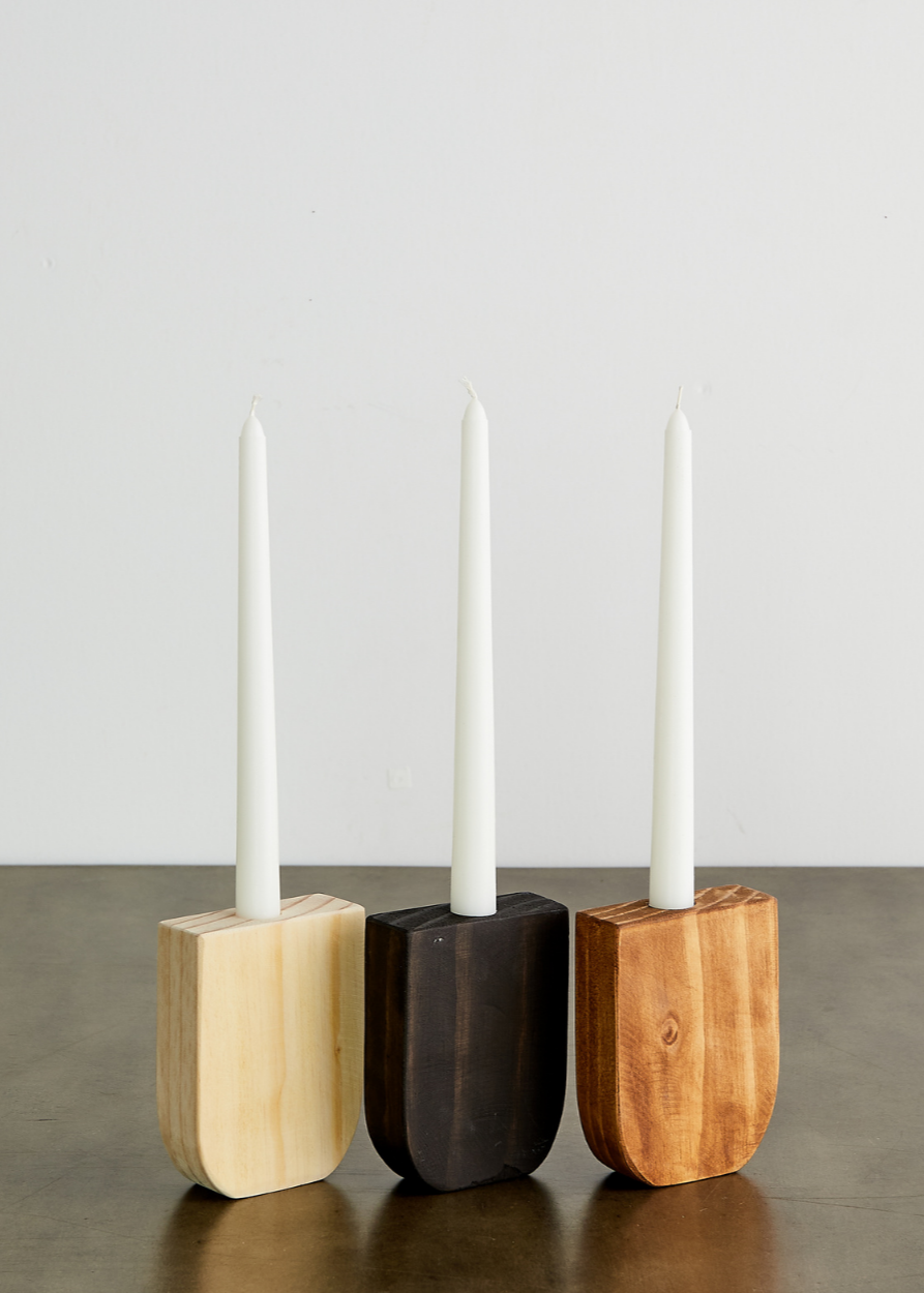 Modern Boho Wood Candle Holder: Horseshoe Pine Candle Stand