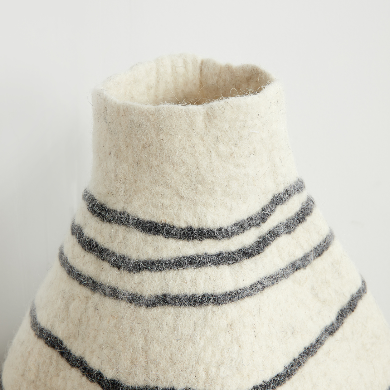 Gourd Basket | Felted Wool | Ivory and Charcoal  | Tribal Lines