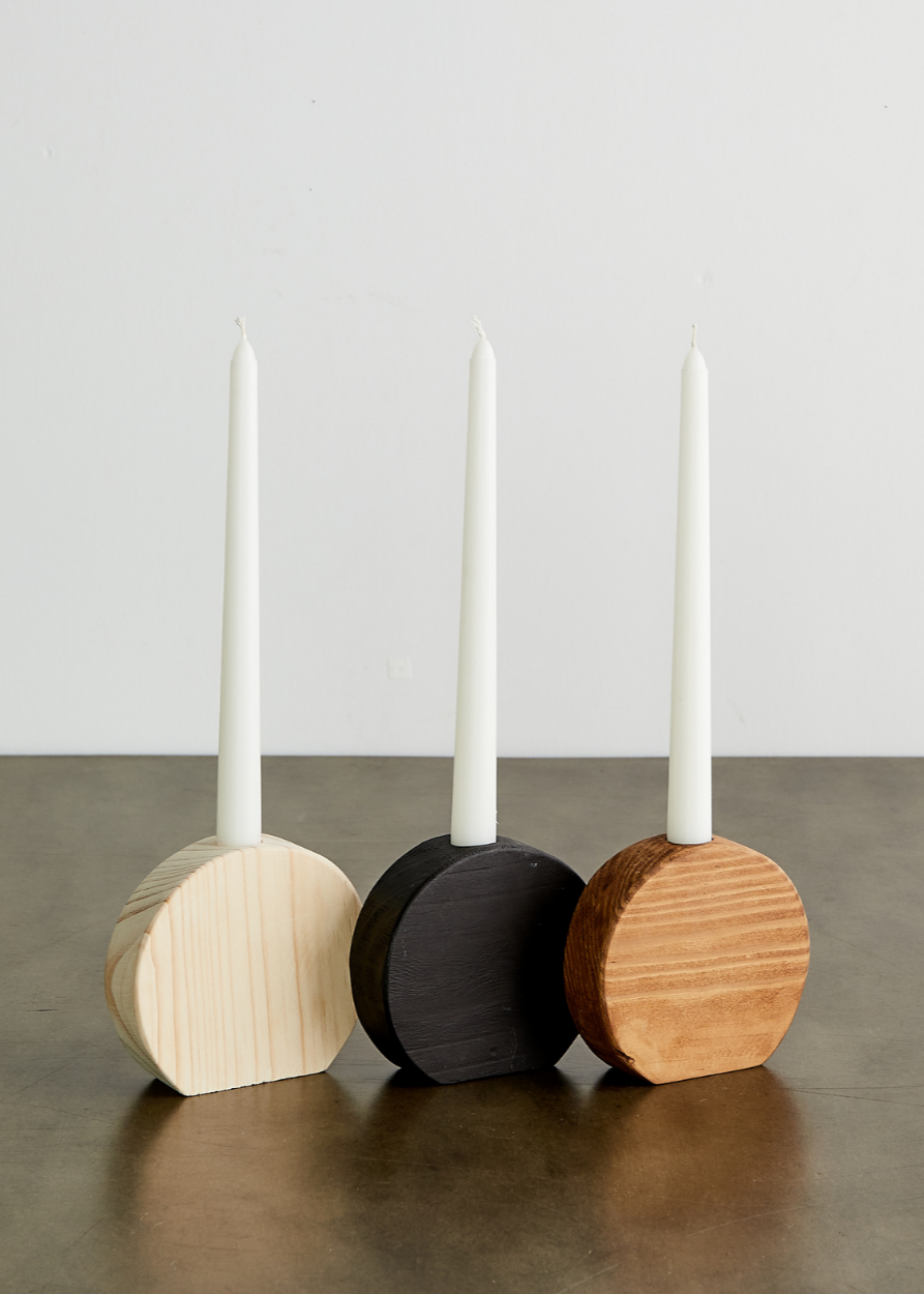 Modern Wood Candle Holder: Circular Pine, Black, Natural Candle Stand