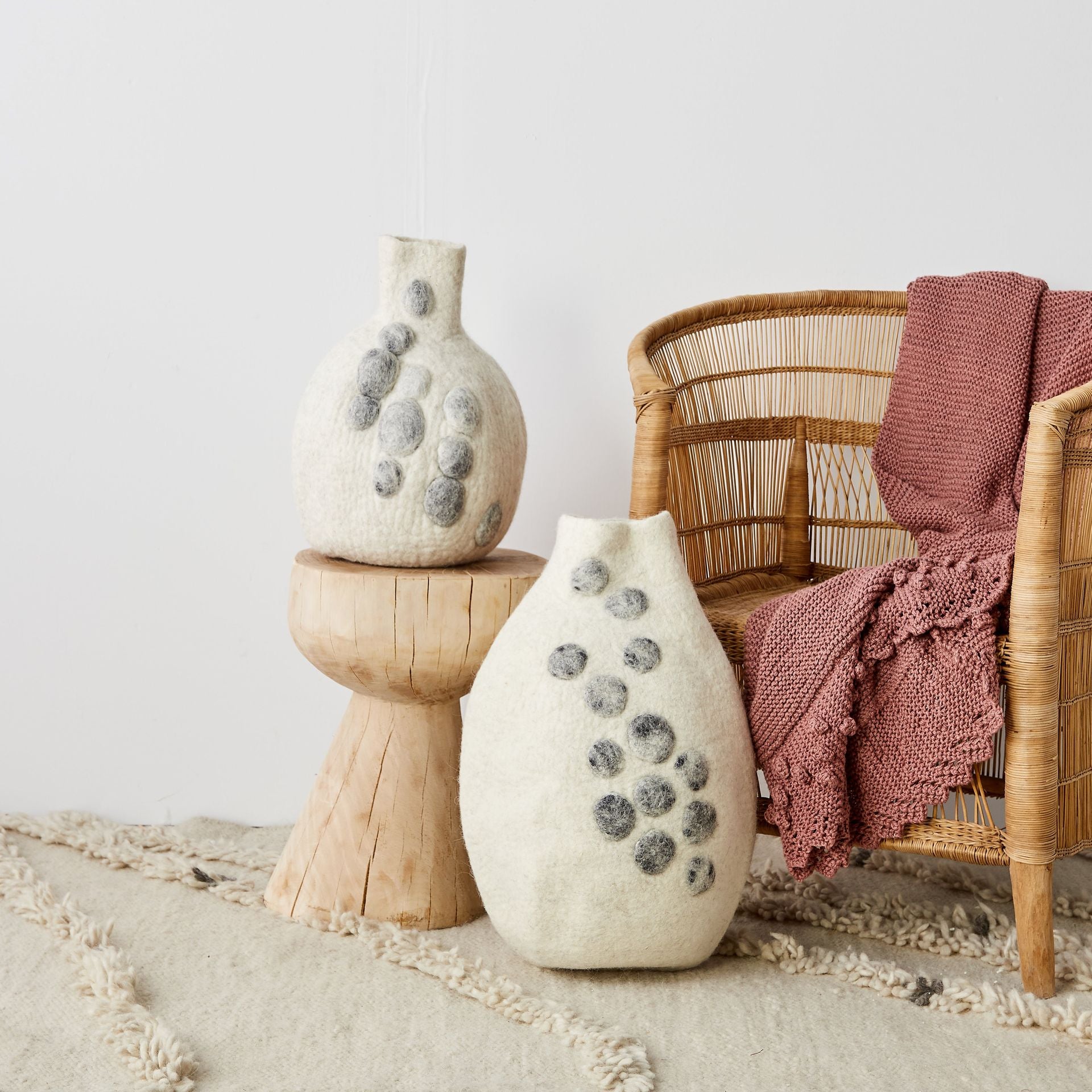 Karakul wool  Hand-Felted Pebble Gourd Basket