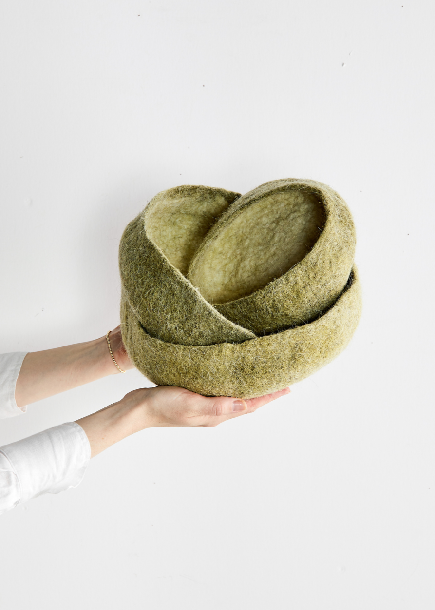 Olive Hand Felted Nesting Bowls