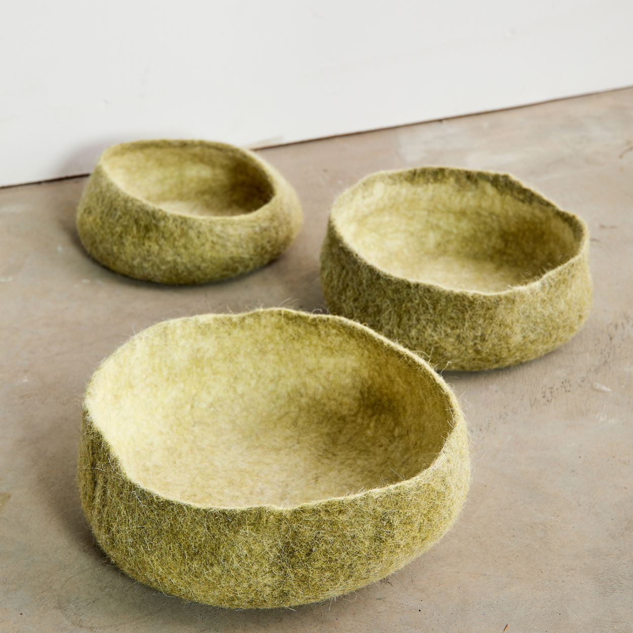 Hand Felted Nesting Bowls Olive Set of 3