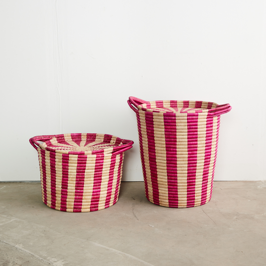 African Woven Basket With Lid | Ineke Striped Basket | Small & Large