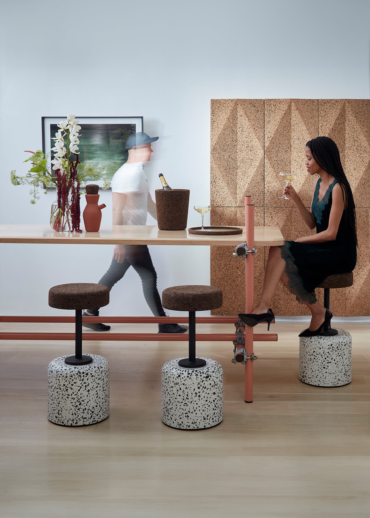 Wiid Cork Swivel Counter & Bar Stool - Terrazzo