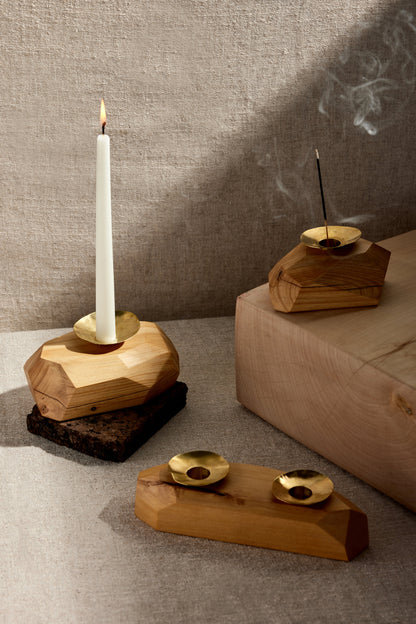 Modern Boho Wood Candle Holder: Dor+Kie Incense and Taper Holder
