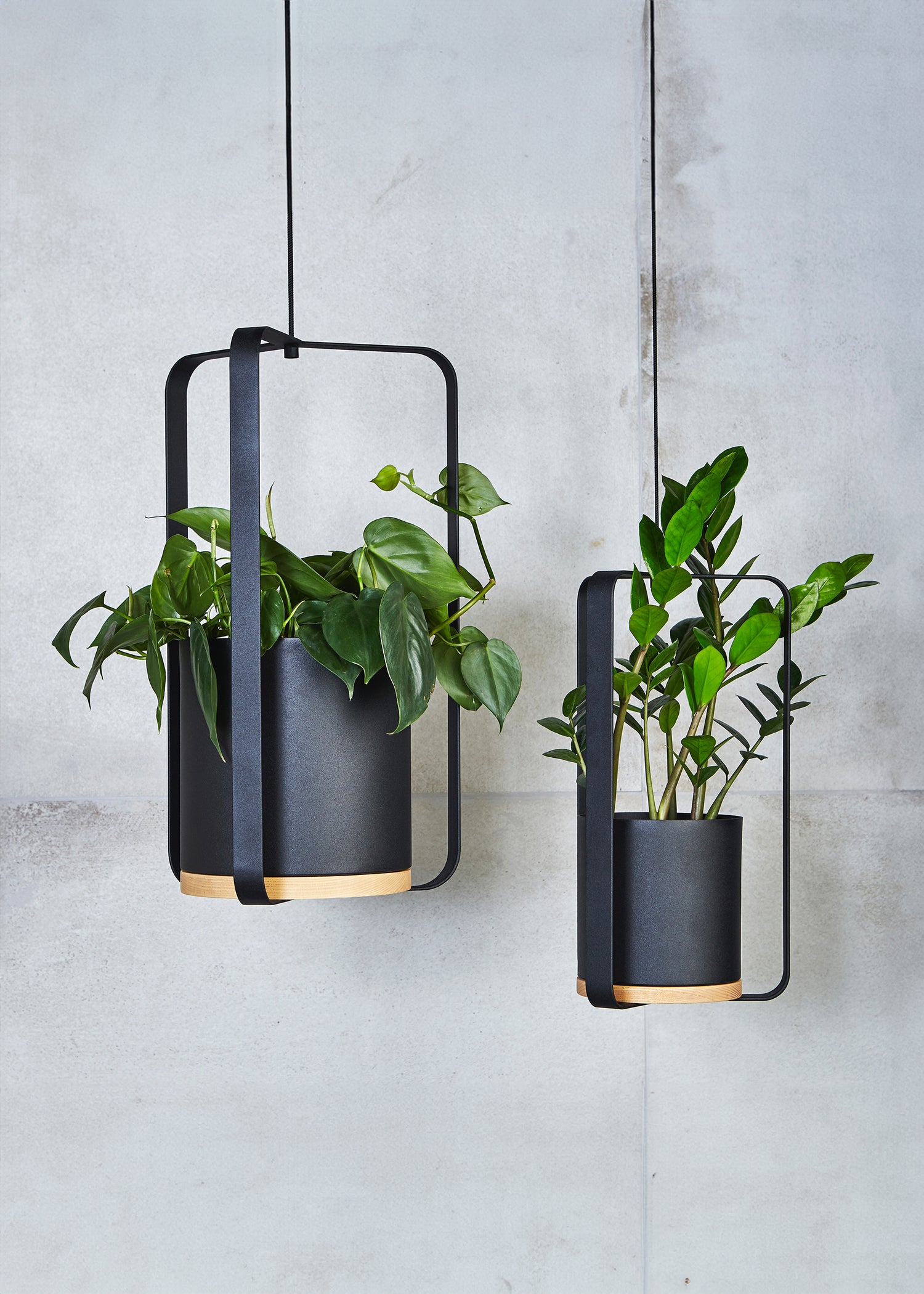 wall mounted plant pots indoor Eko Black & Ash Wood Hanging Planters