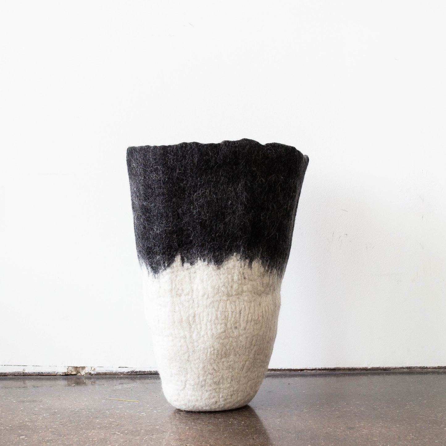 Modern Woven Floor Vase: Black & White Hand-Felted Floor Vase