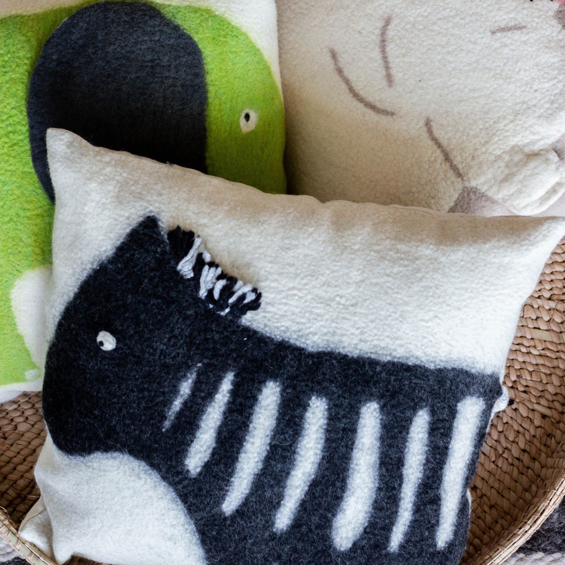 African Zebra Hand Felted Decorative Pillow Square