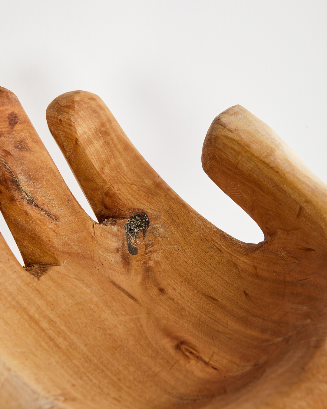 Wood Modern Open Hand Bowl Sculpture: Handmade Artisan Sculpture
