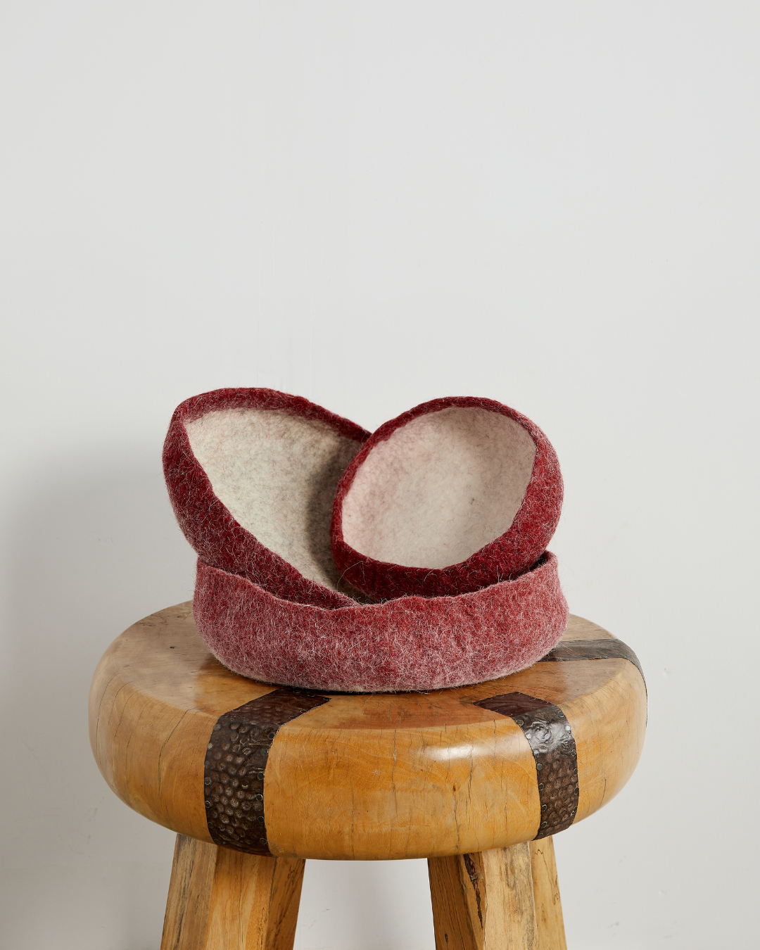 Felted Decorative Wool Nesting Bowls | Berry Red