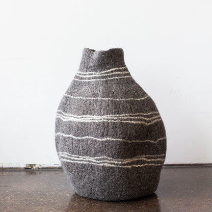 Wool Gourd Basket | Charcoal and Ivory | Tribal Lines