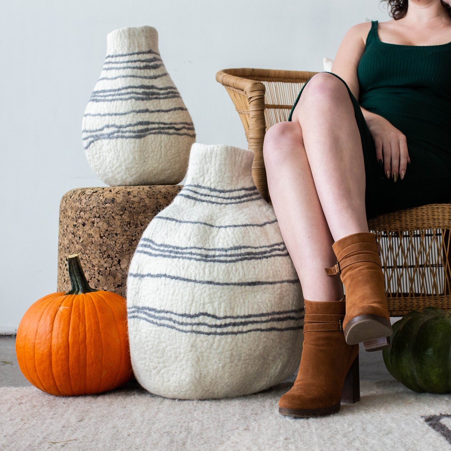 Tribal Lines White Gourd Basket