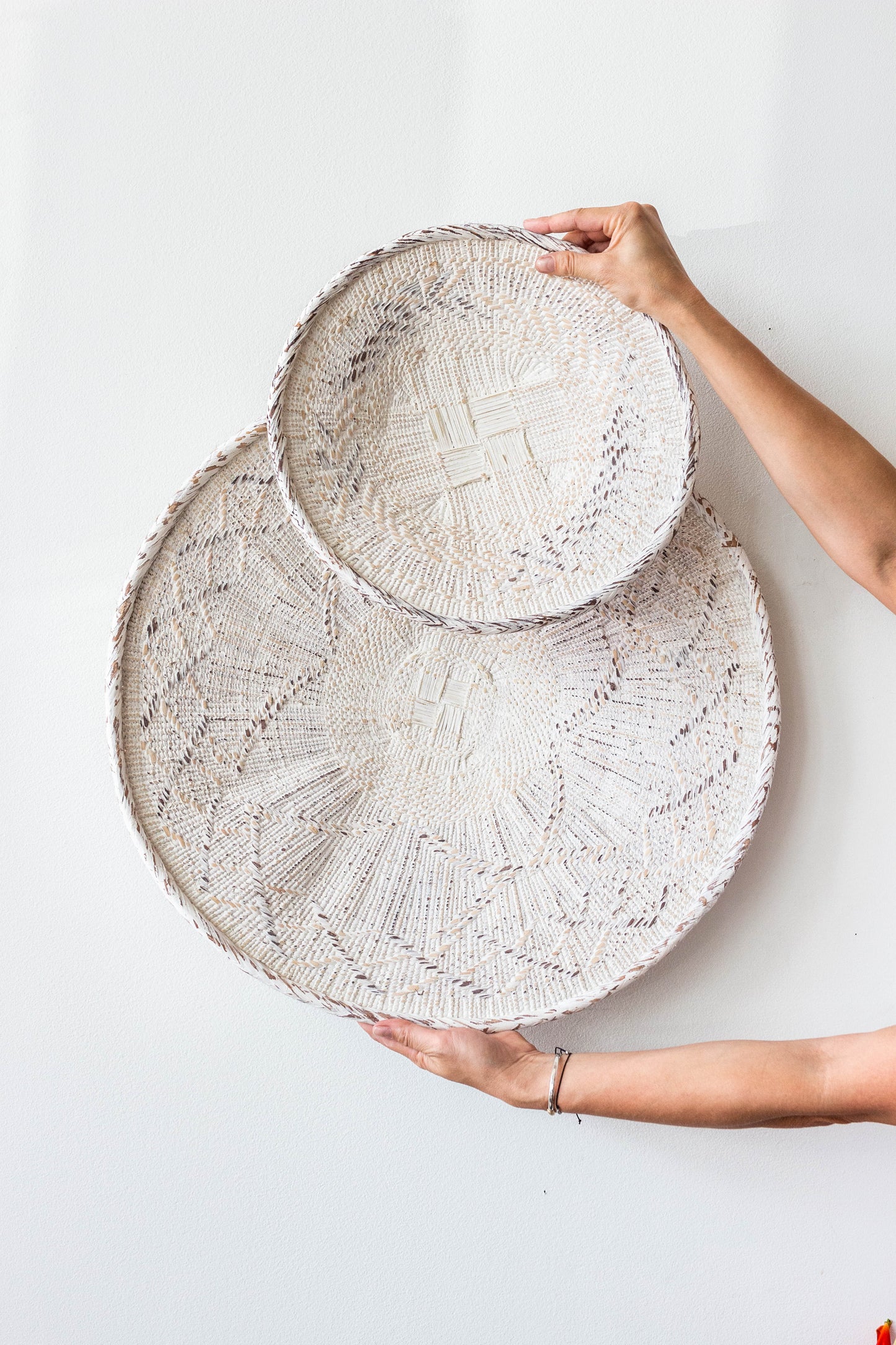 African Wall Basket Decor | White Washed Wall Basket