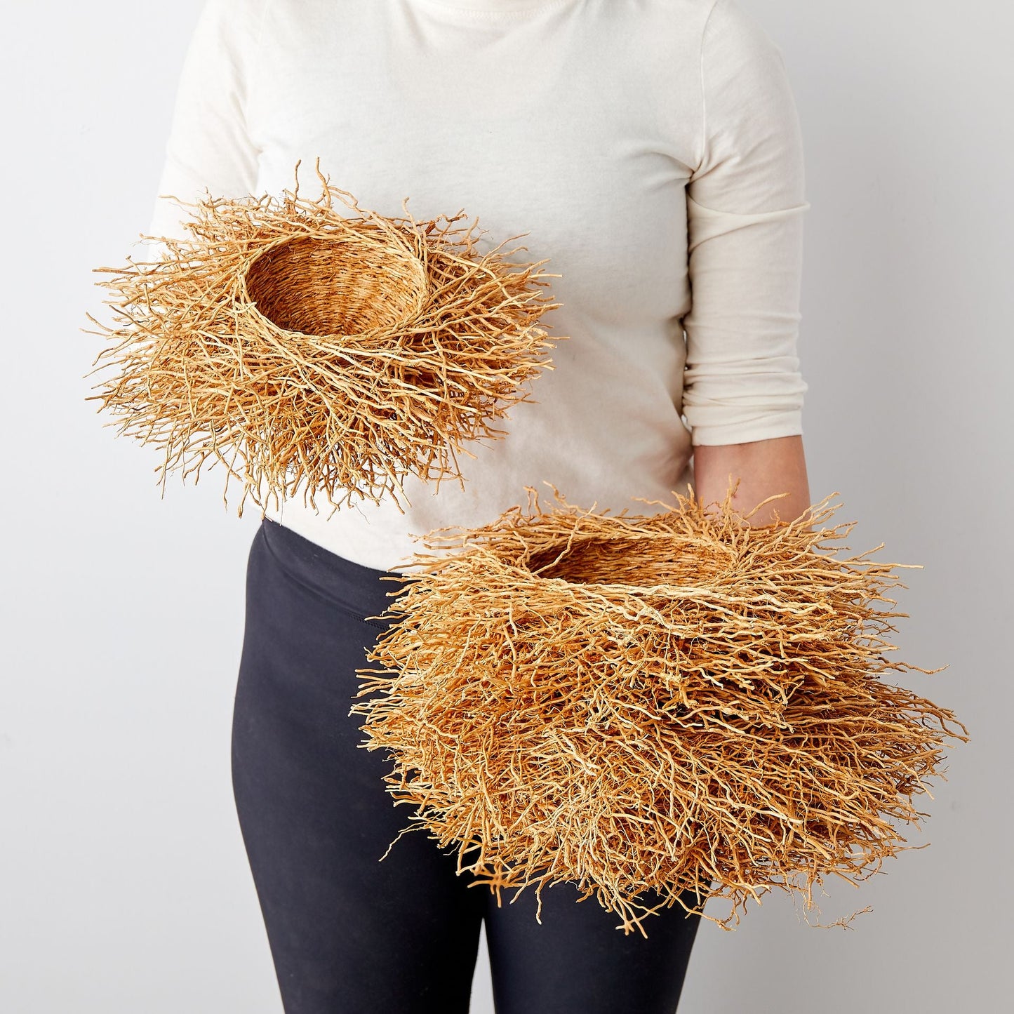 Handwoven Vetiver Nest round Basket set of two