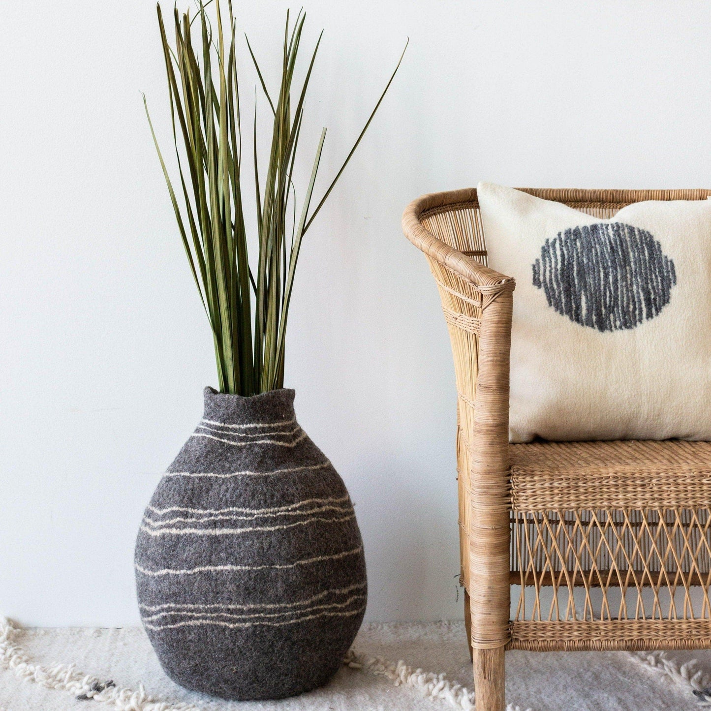 Tribal Lines Charcoal Gourd Basket