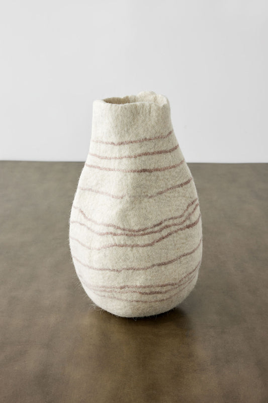 Tribal Lines Ivory & Soft Stone Wool Felt Gourd Basket