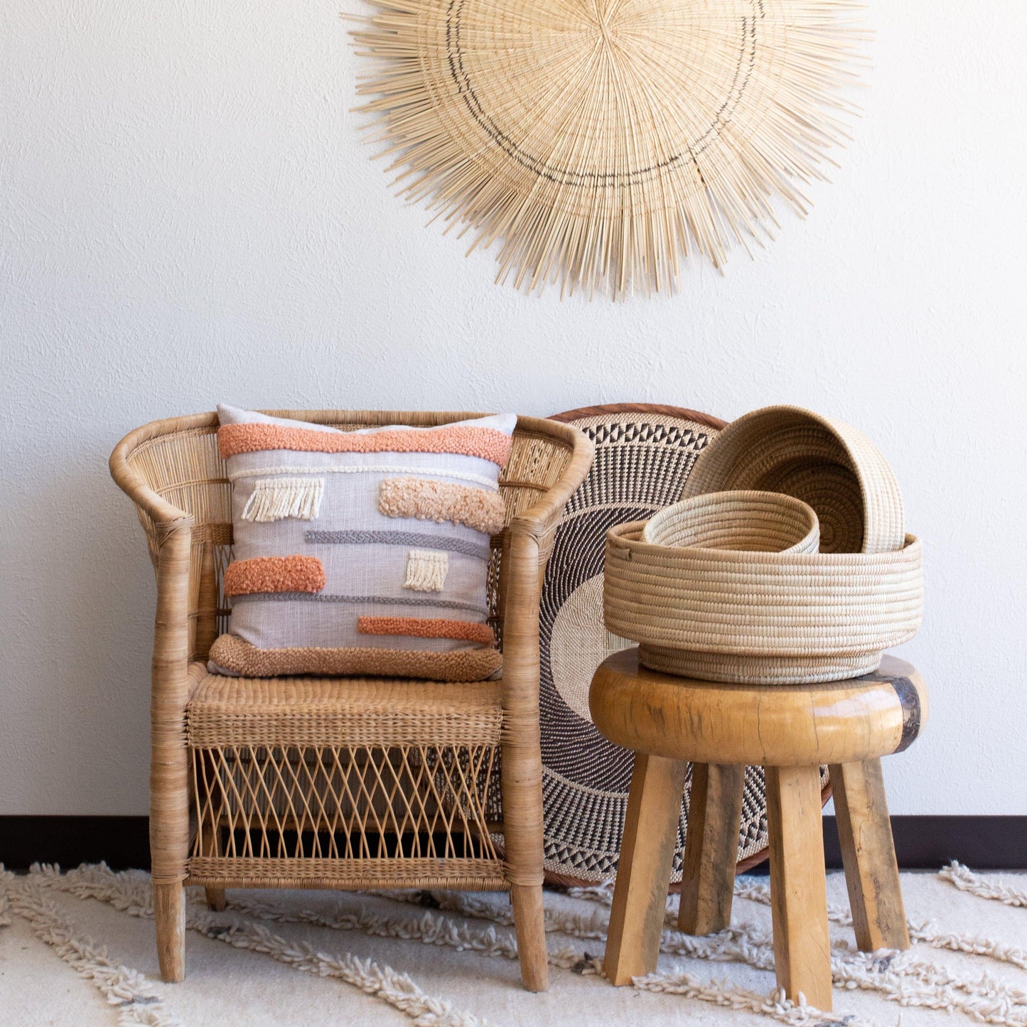 Handwoven Palm Leaf round Baskets set of 3