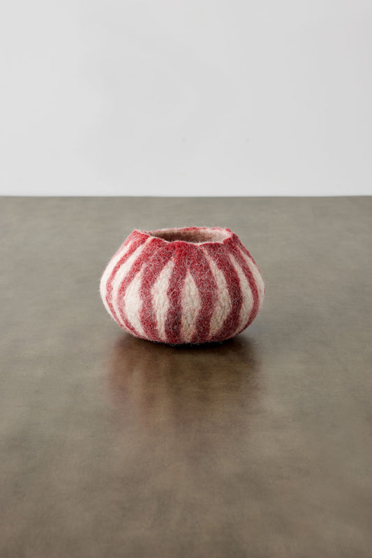 African Modern Sustainable Wool Bowl: Berry Red Karakul Striped Felted Ukhamba Bowl