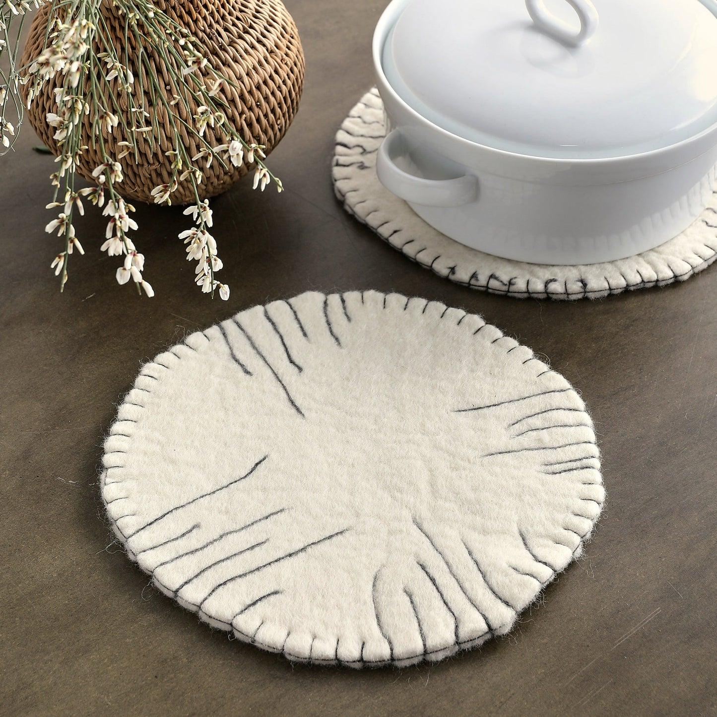 White round felt trivet