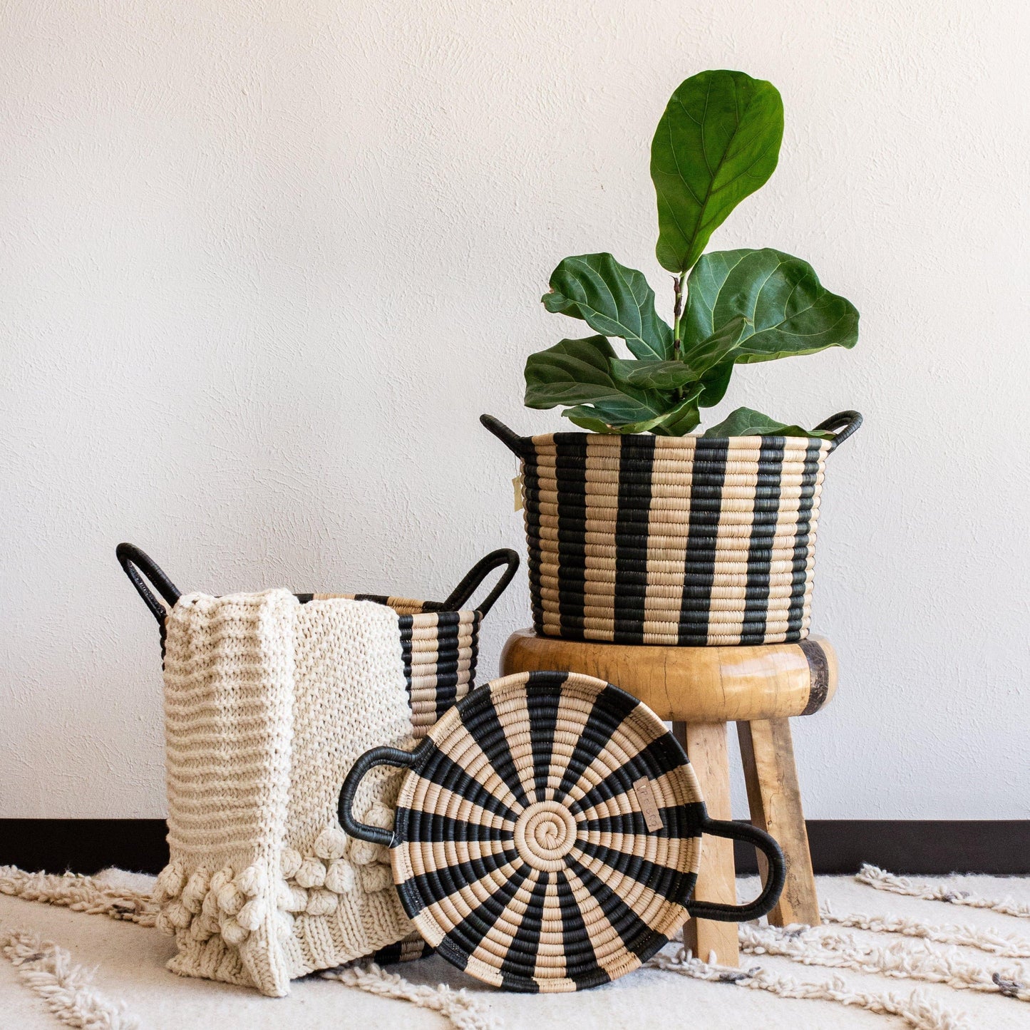 Woven Basket: Ineke Black Striped Basket