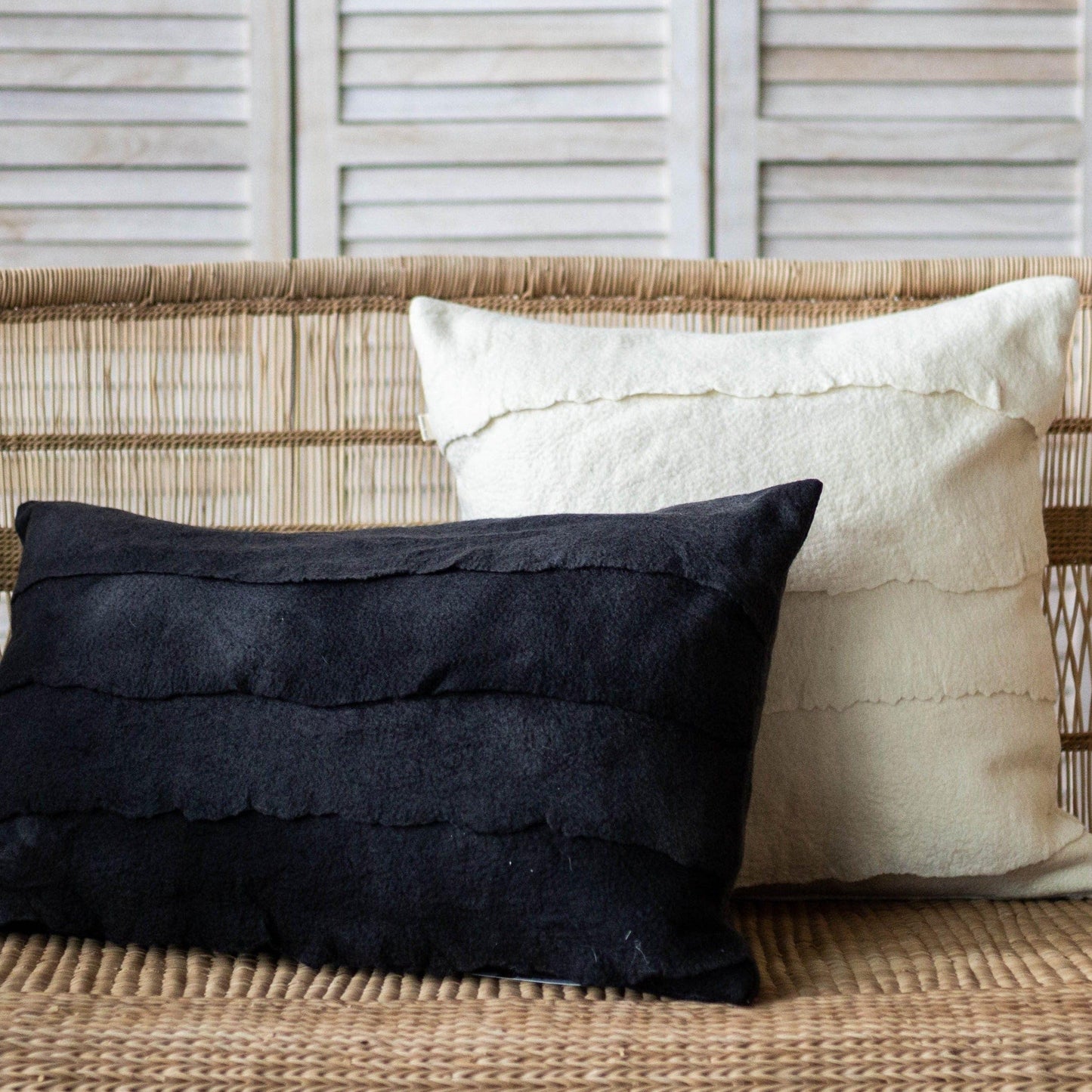 Layered Merino Wool Throw Pillow Black & White