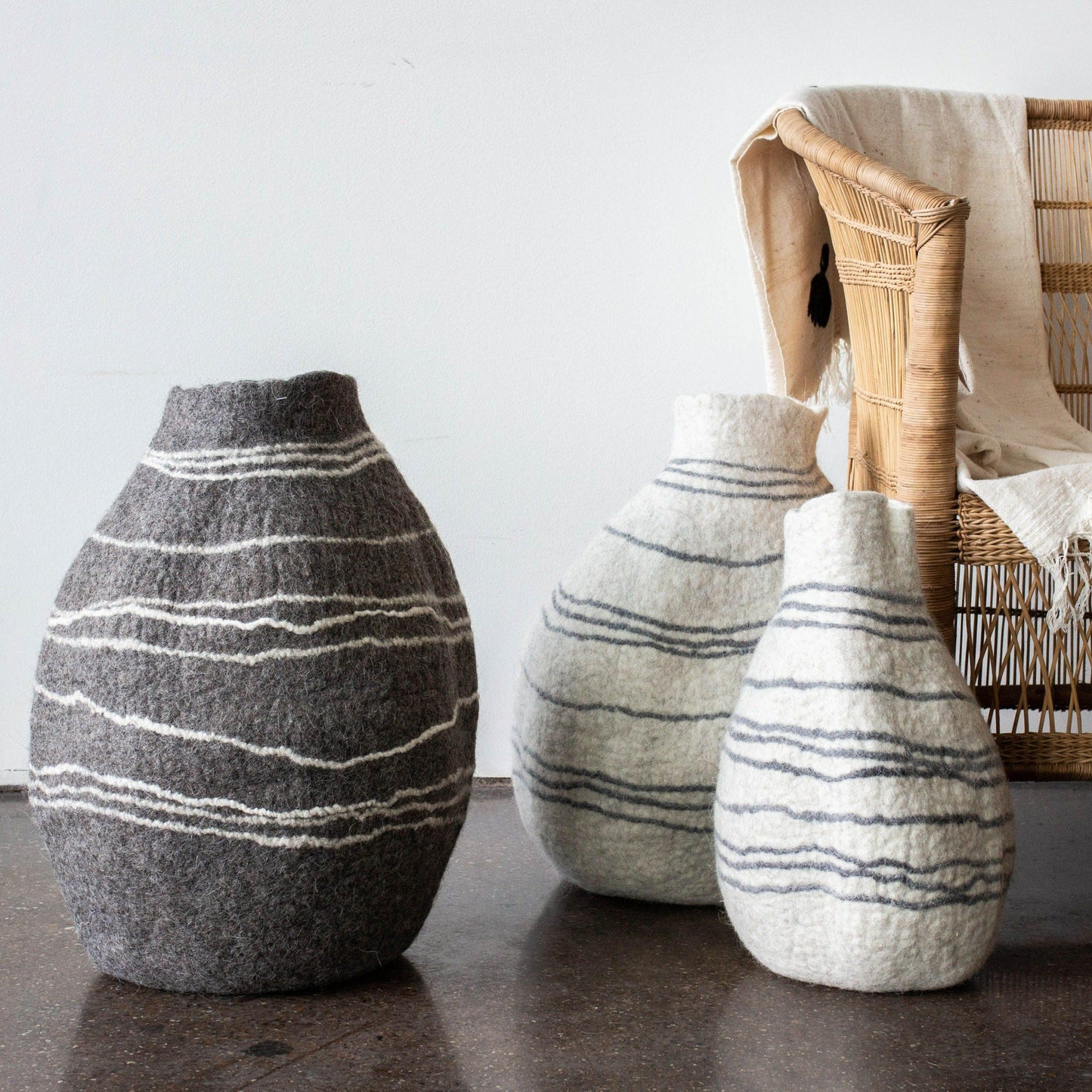 Tribal Lines White Gourd Basket