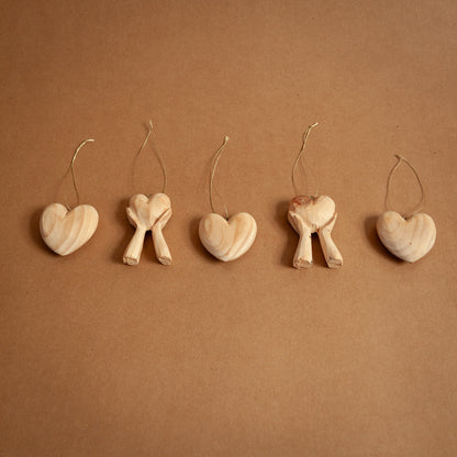 Wooden Heart Variety Ornament Set