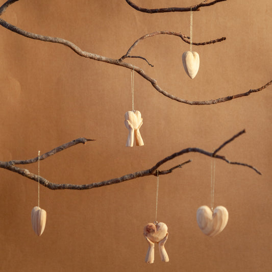 Wooden Heart Variety Ornament Set