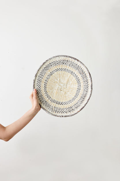 African Modern Boho Basket Wall Art: White Washed Flat Basket