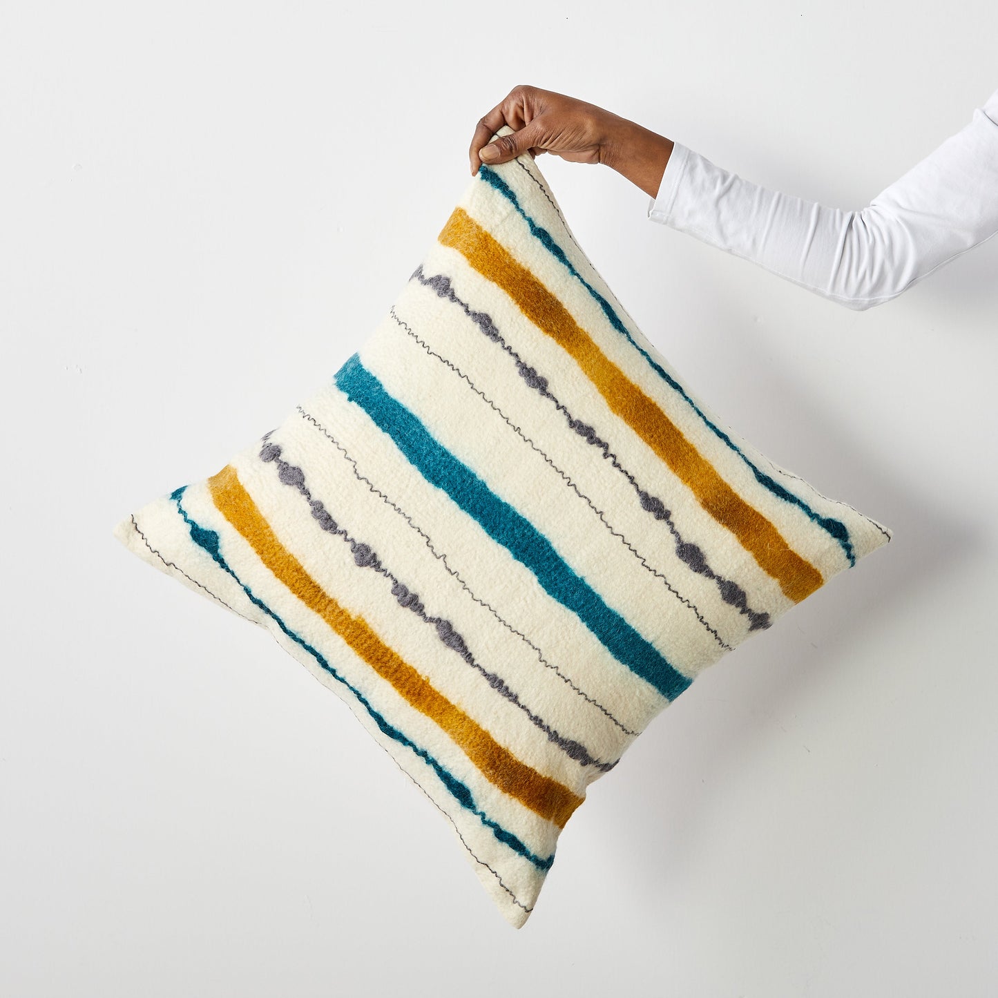 Marigold & Teal Chunky Stripe Throw Pillow