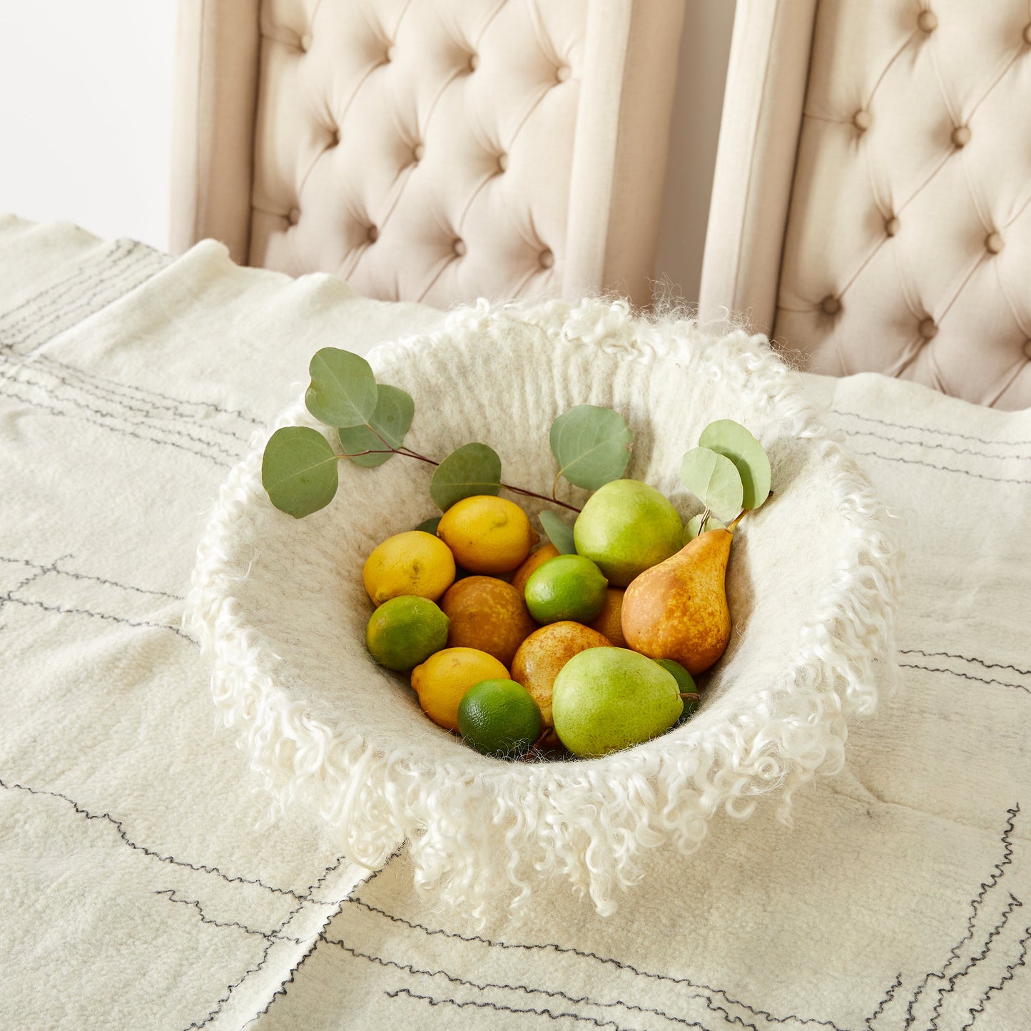 White Fringed Skirt Mohair Basket / bowl