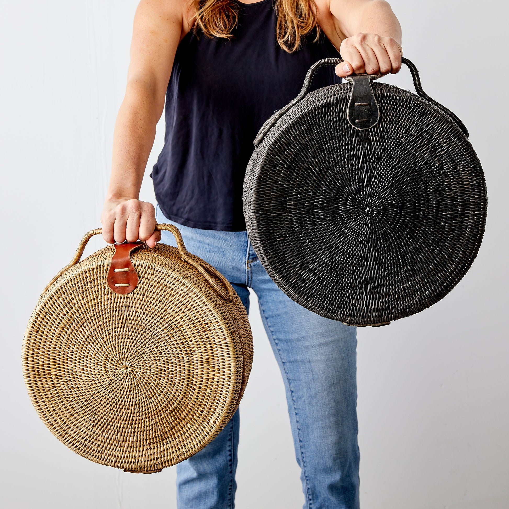 handwoven African round picnic basket