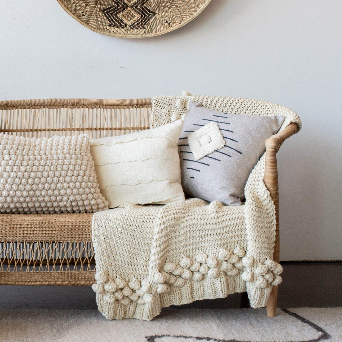 Aran Hand-Knit Wool Throw Blanket