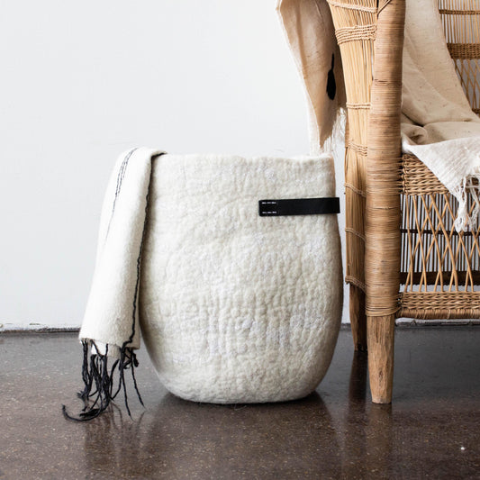 African Wool Basket Decor | Black Handles | Storage Basket