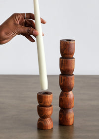 Totem Pine Wood Taper Candlestick Holder