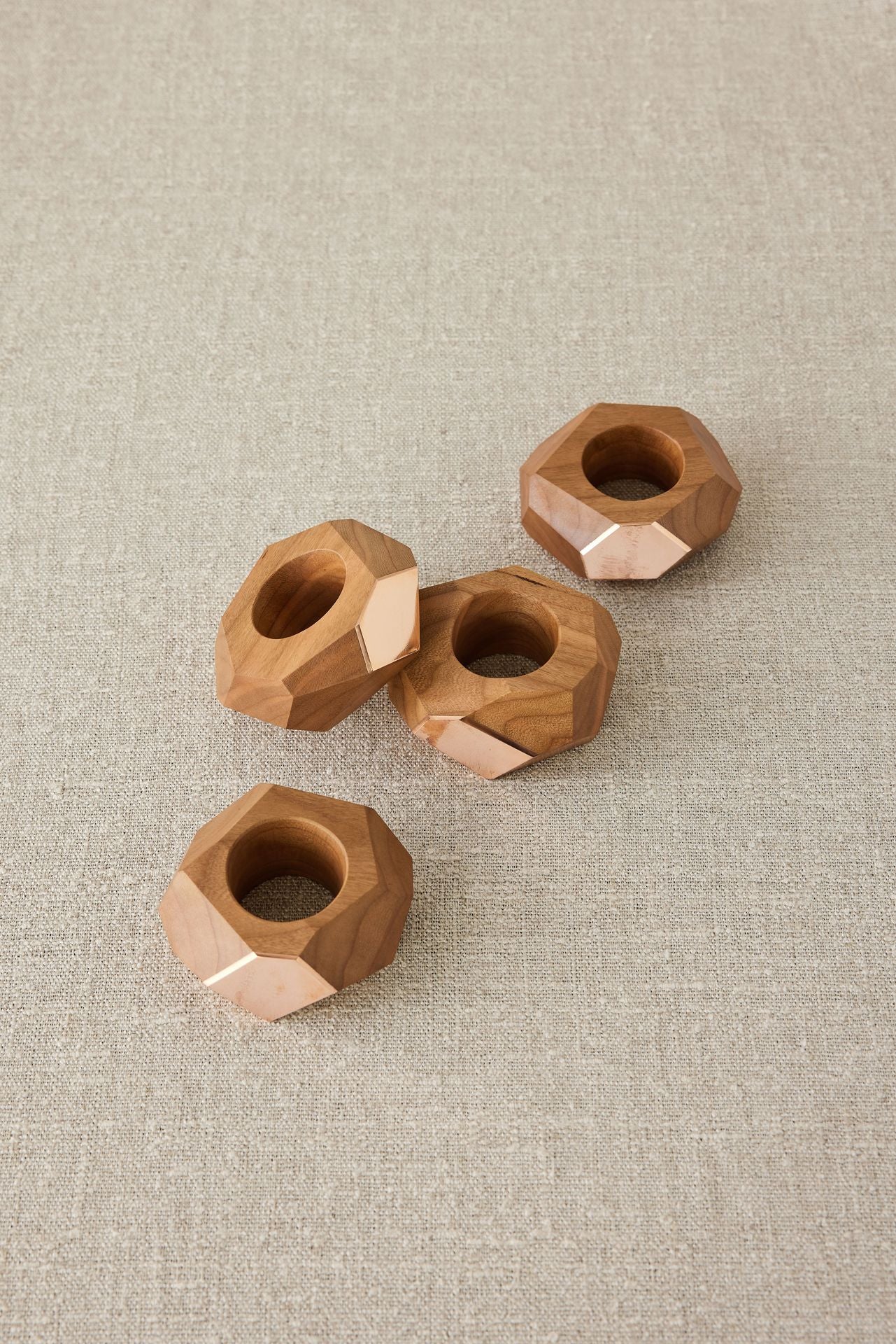 Cherry Wood and Copper Napkin Rings - Set 4 (Discoloration)