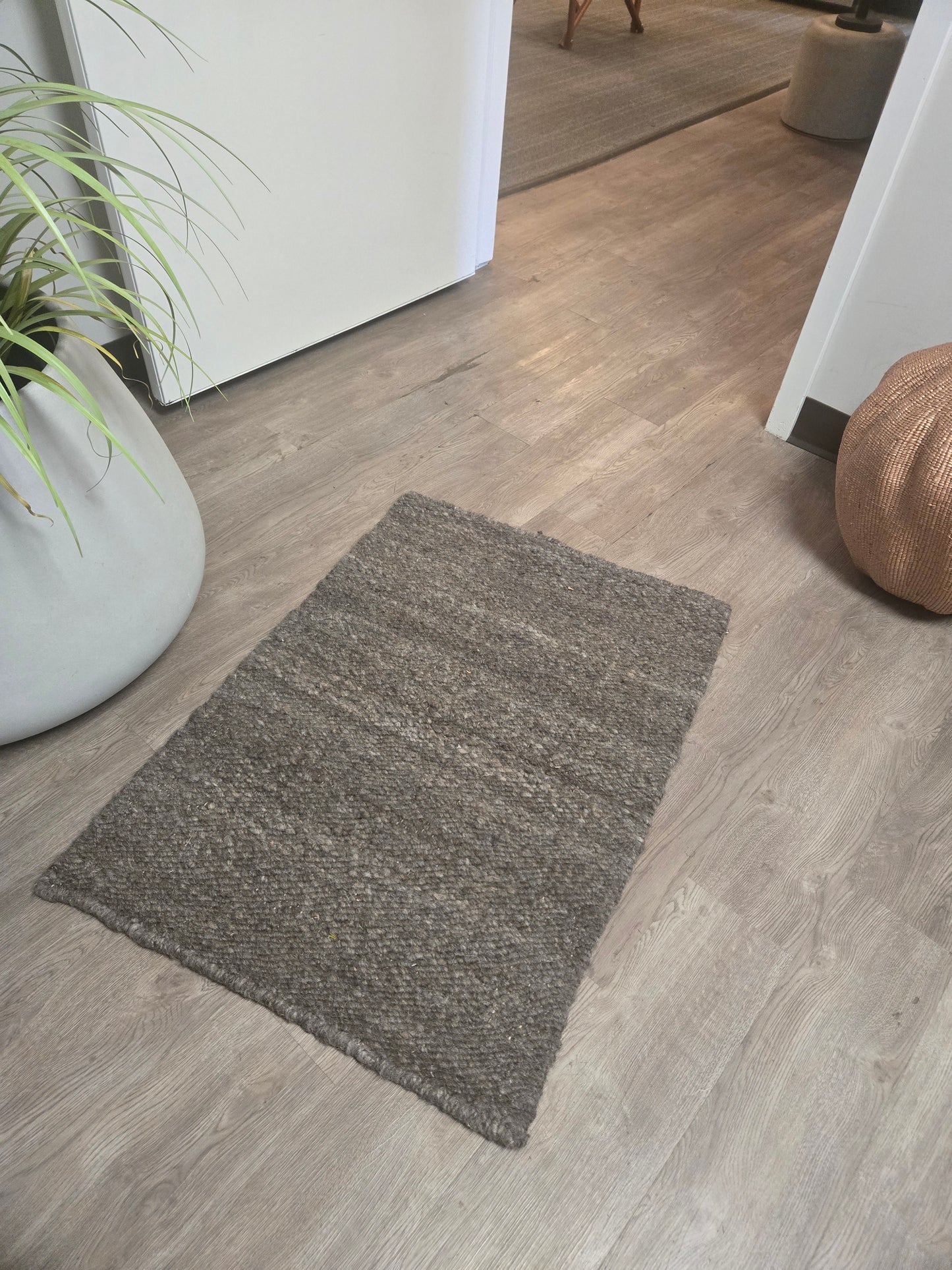 Charcoal Karakul Wool Hand-Loomed Mat
