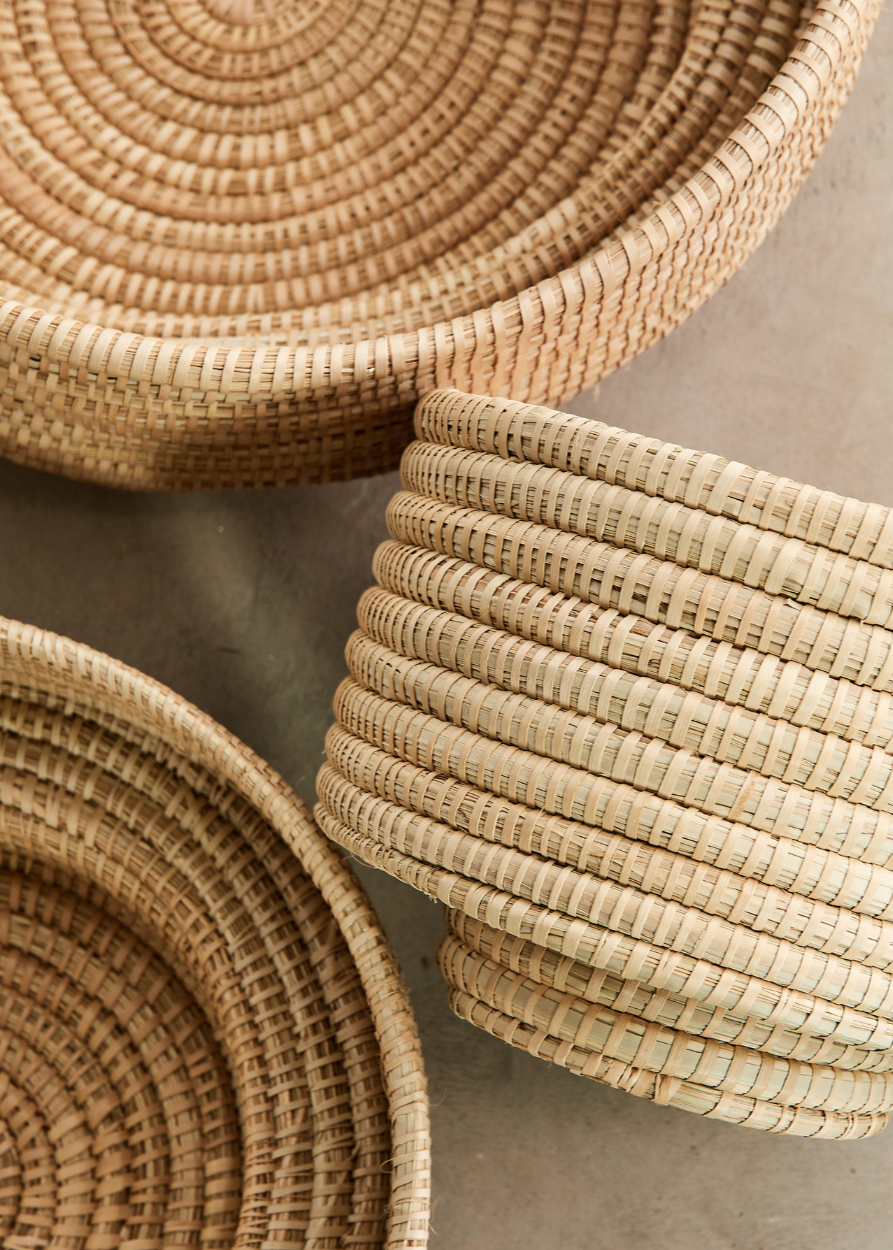 Handwoven Palm Leaf round Baskets set of 3