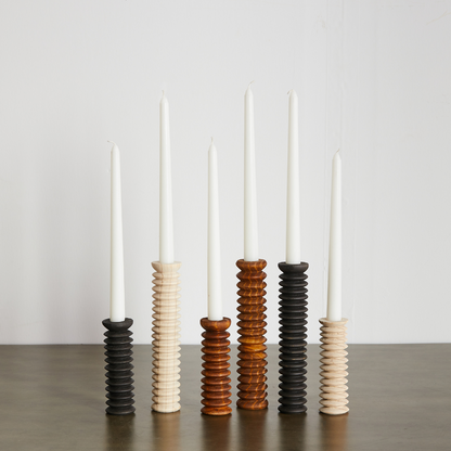 Hand Carved Wood Candle Stick Holders Spiral