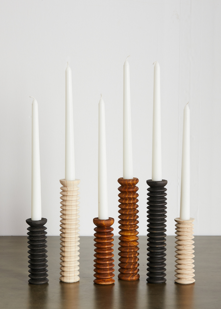 Hand Carved Wood Candle Stick Holders Spiral