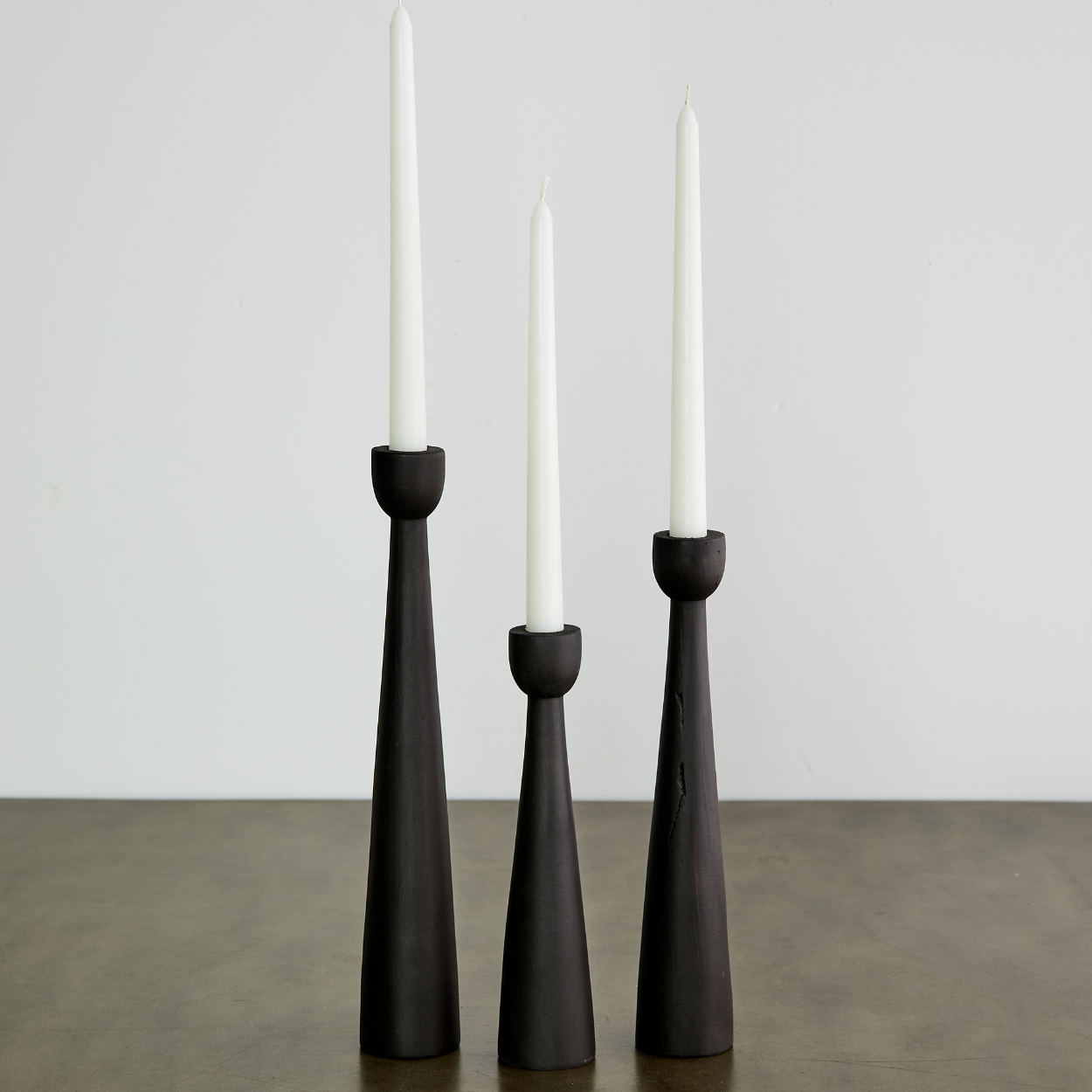 black wooden candle holders set of 3