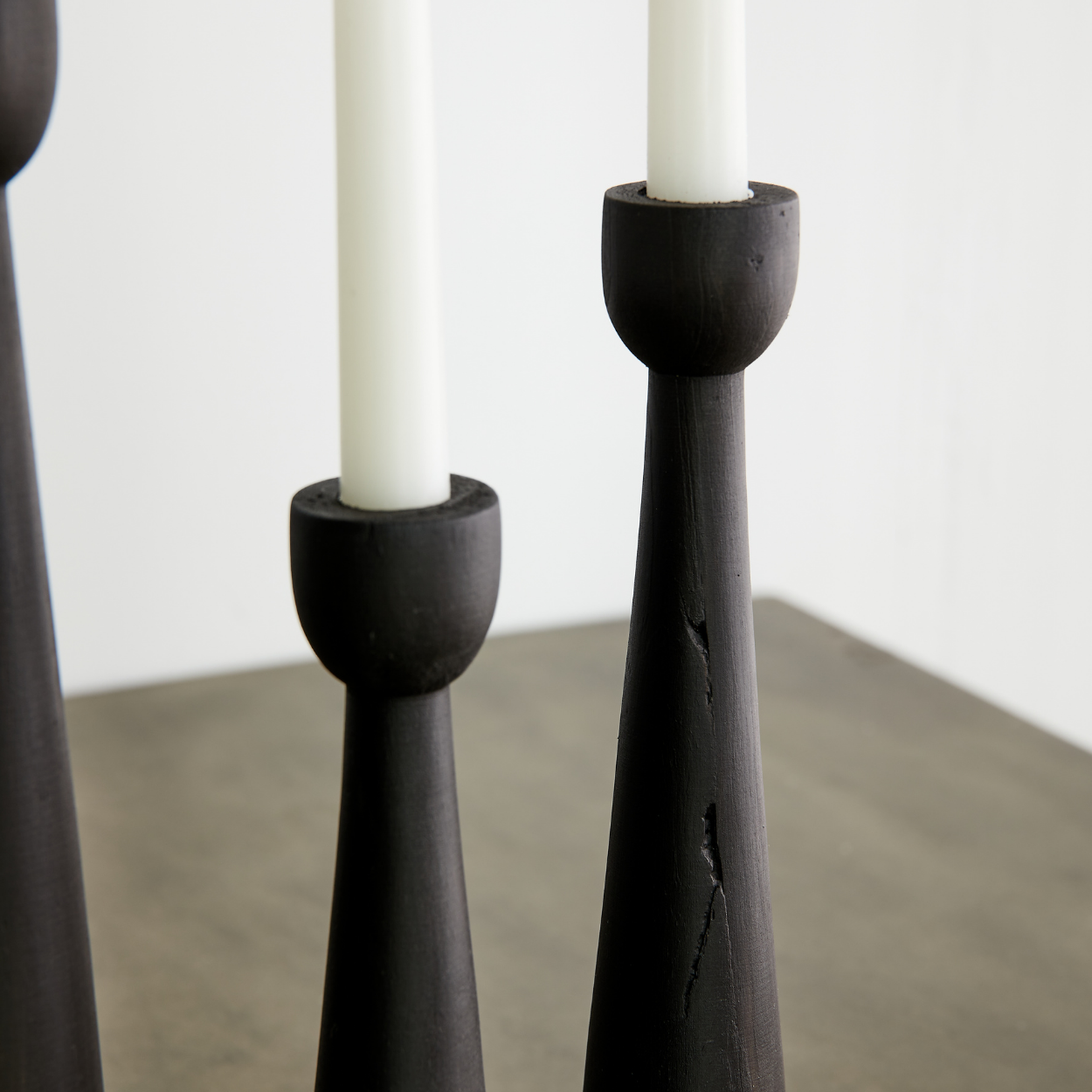 black handmade wooden candlesticks home decor