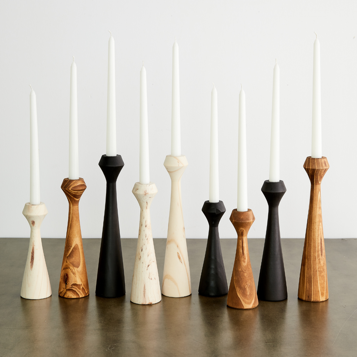 African handmade Wood Taper Candlestick set of 9 
